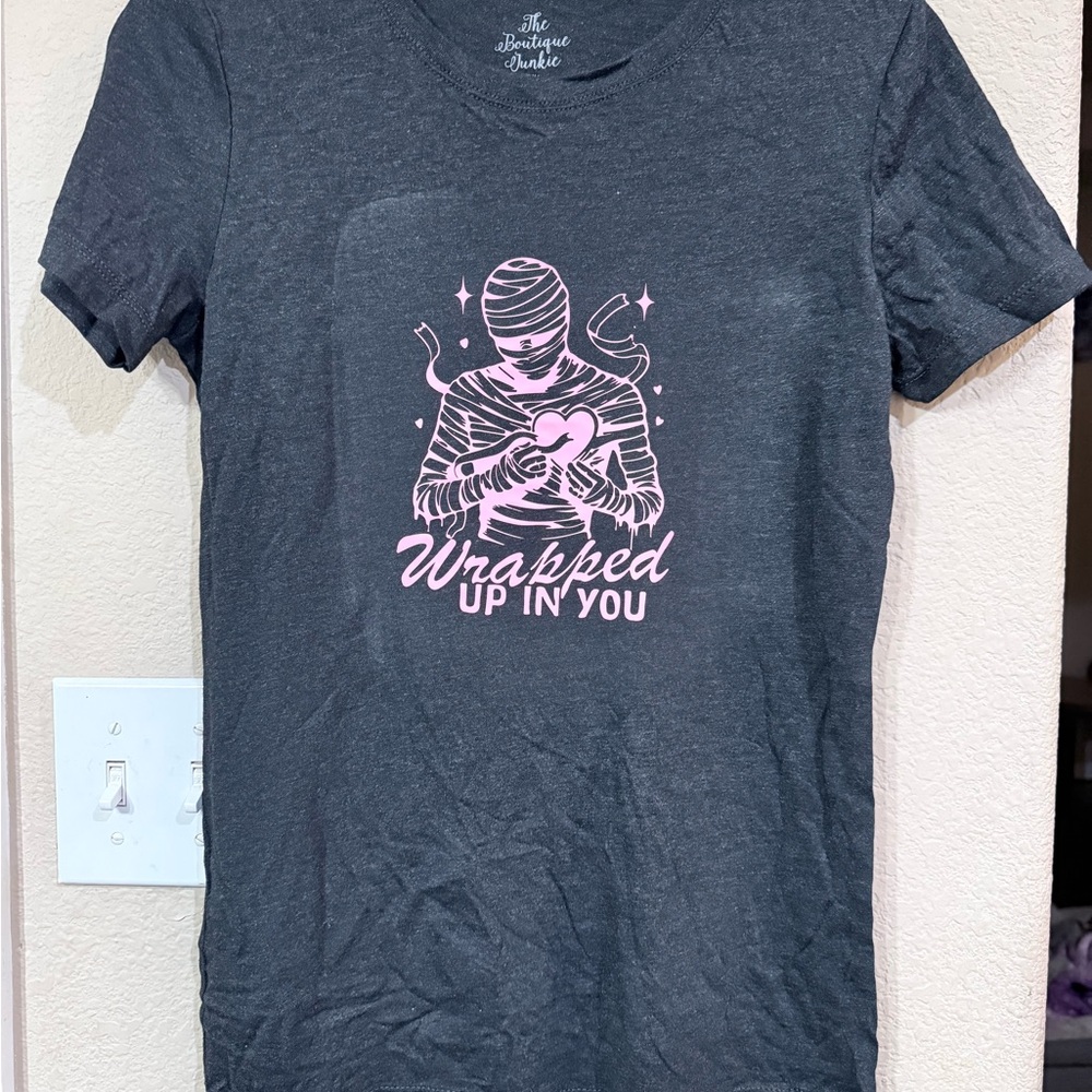 Gray T-Shirt with Pink Graphic